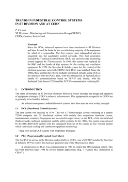 Trends in Industrial Control Systems in St Division and at Cern