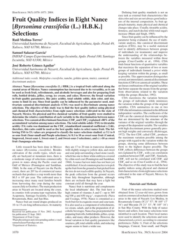 Fruit Quality Indices in Eight Nance [Byrsonima Crassifolia (L.) H.B.K