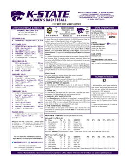 FORT HAYS STATE at KANSAS STATE 2019-20 SCHEDULE & RESULTS AP EXHIBITION GAME 2 AP GAME INFORMATION - RV OVERALL RECORD: 0-0 FRIDAY, NOV