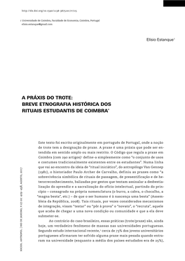 A Práxis Do Trote: Breve Etnografia Histórica Dos Rituais Estudantis De Coimbra*