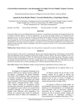 Características Estructurales Y Usos Del Manglar En El Ejido Cerro De Tumilco, Tuxpan, Veracruz. México Agustín De Jesús