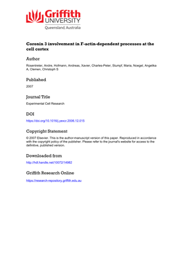 Coronin 3 Involvement in F-Actin-Dependent Processes at the Cell Cortex