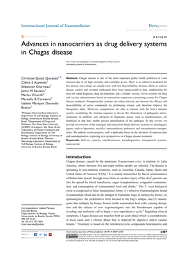 Advances in Nanocarriers As Drug Delivery Systems in Chagas Disease