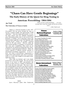 Chaos Can Have Gentle Beginnings' the Early History of the Quest for Drug Testing in American Powerlifting