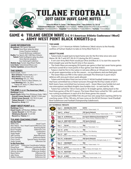 Tulane Football 2017 Green Wave Game Notes