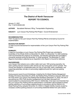 Lynn Canyon Pay Parking Pilot Project - Council Endorsement