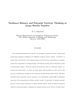 Nonlinear Balance and Potential Vorticity Thinking at Large Rossby Number