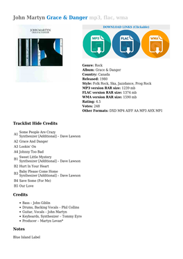 John Martyn Grace & Danger Mp3, Flac