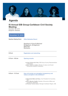 Agenda IX Annual IDB Group-Caribbean Civil Society Meeting November 12Th, 2019 Bridgetown, Barbados