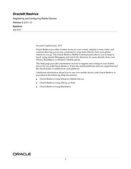 Oracle® Beehive Registering and Configuring Mobile Devices Release 2 (2.0.1.7)