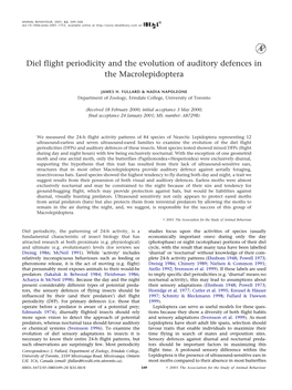 Diel Flight Periodicity and the Evolution of Auditory Defences in the Macrolepidoptera