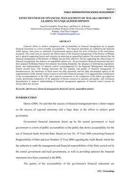 Effectiveness of Financial Management of Malaka District Leading to Unqualified Opinion