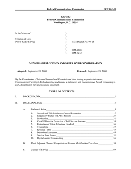 Creation of a Low Power Radio Service, MM Docket No