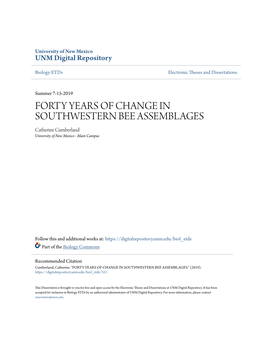 FORTY YEARS of CHANGE in SOUTHWESTERN BEE ASSEMBLAGES Catherine Cumberland University of New Mexico - Main Campus
