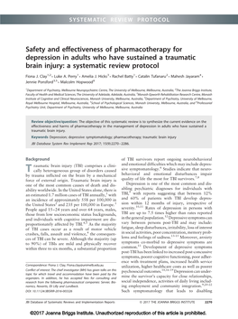 Safety and Effectiveness of Pharmacotherapy for Depression in Adults Who Have Sustained a Traumatic Brain Injury: a Systematic Review Protocol