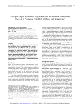 Multiple Single Nucleotide Polymorphisms on Human Chromosome 19Q13.2–3 Associate with Risk of Basal Cell Carcinoma1