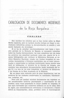 CATALOGACION DE DOCUMENTOS MEDIEVALES De La Rioja Burgalesa