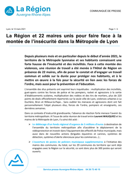 La Région Et 22 Maires Unis Pour Faire Face À La Montée De L'insécurité