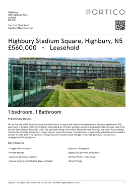 Highbury Stadium Square, Highbury, N5 £560000