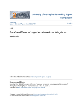 From 'Sex Differences' to Gender Variation in Sociolinguistics