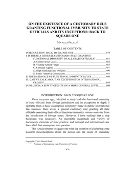 On the Existence of a Customary Rule Granting Functional Immunity to State Officials and Its Exceptions: Back to Square One