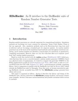 Rdieharder: an R Interface to the Dieharder Suite of Random Number Generator Tests