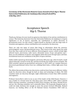 Acceptance Speech Kip S. Thorne