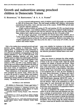 Growth and Malnutrition Among Preschool Children in Democratic Yemen G
