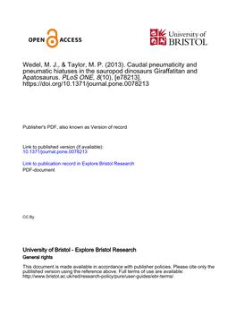 Wedel, M. J., & Taylor, M. P. (2013). Caudal Pneumaticity And