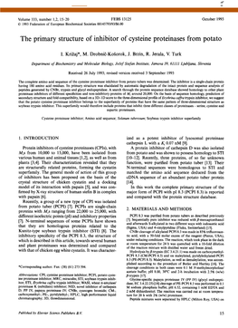 The Primary Structure of Inhibitor of Cysteine Proteinases from Potato