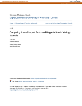 Comparing Journal Impact Factor and H-Type Indices in Virology Journals