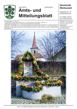Amts- Und Mitteilungsblatt Der Gemeinde Weihenzell - April 2019 - Seite 1 Öffnungszeiten, Termine