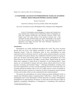 A Taxonomic Account of Pteridophytic Flora of Adampur Forest, Moulvibazar District, Bangladesh