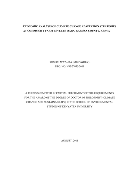 Economic Analysis of Climate Change Adaptation Strategies at Community Farm-Level in Ijara, Garissa County, Kenya