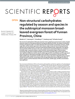 Non-Structural Carbohydrates Regulated by Season and Species In