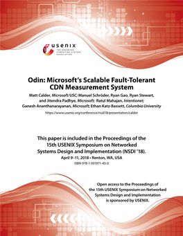 Odin: Microsoft's Scalable Fault-Tolerant CDN Measurement