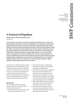 A Festival of Populism Slovakia After Its 2004 Presidential Election