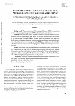 Evaluation of Patients with Hemiplegic Migraine in Mackenzie Headache Clinic