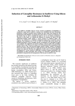 Induction of Caterpillar Resistance in Sunflower Using Silicon and Acibenzolar-S-Methyl