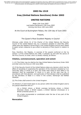 Iraq (United Nations Sanctions) Order 2003