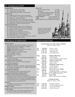 Schedule of Services Mass Intentions St. Stanislaus