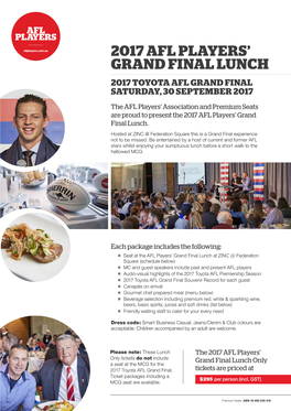 2017 Afl Players' Grand Final Lunch