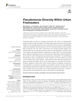 Pseudomonas Diversity Within Urban Freshwaters