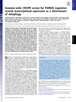 Genome-Wide CRISPR Screen for PARKIN Regulators Reveals Transcriptional Repression As a Determinant of Mitophagy