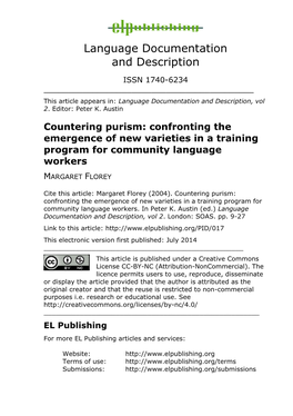 Countering Purism: Confronting the Emergence of New Varieties in a Training Program for Community Language Workers