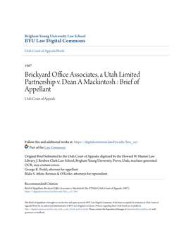 Brickyard Office Associates, a Utah Limited Partnership V