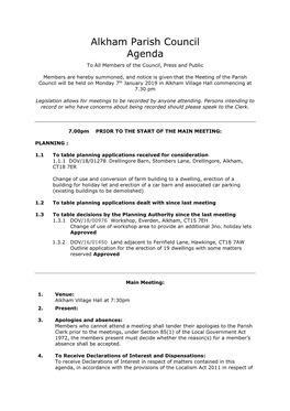 Alkham Parish Council Agenda