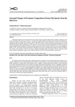 Seasonal Changes in Proximate Composition of Some Fish Species from The