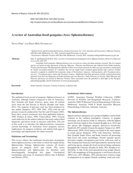 A Review of Australian Fossil Penguins (Aves: Sphenisciformes)