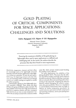 Gold Plating of Critical Components for Space Applications: Challenges and Solutions